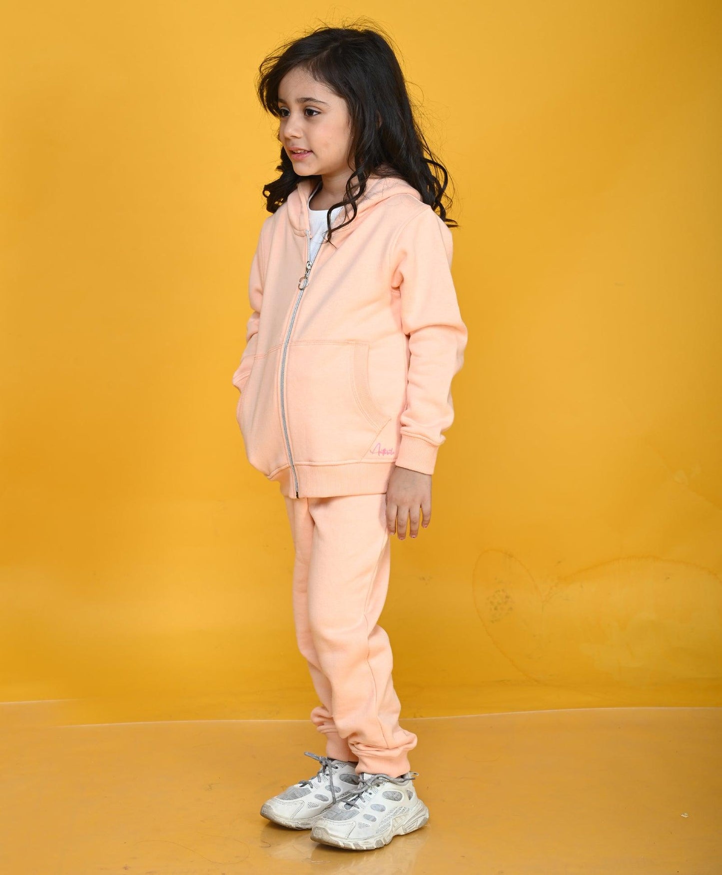 PINEAPPLE PEACH GIRLS ZIPPER HOODIE JOGGER SET - PEACH