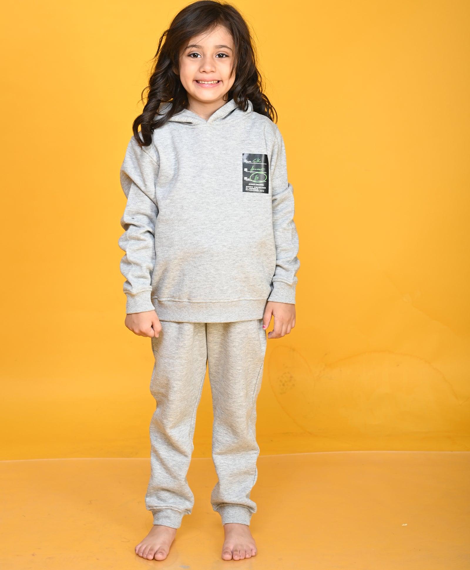 SPORTY COLLECTION GIRLS HOODIE JOGGER SET - GREY MELANGE - Anthrilo 