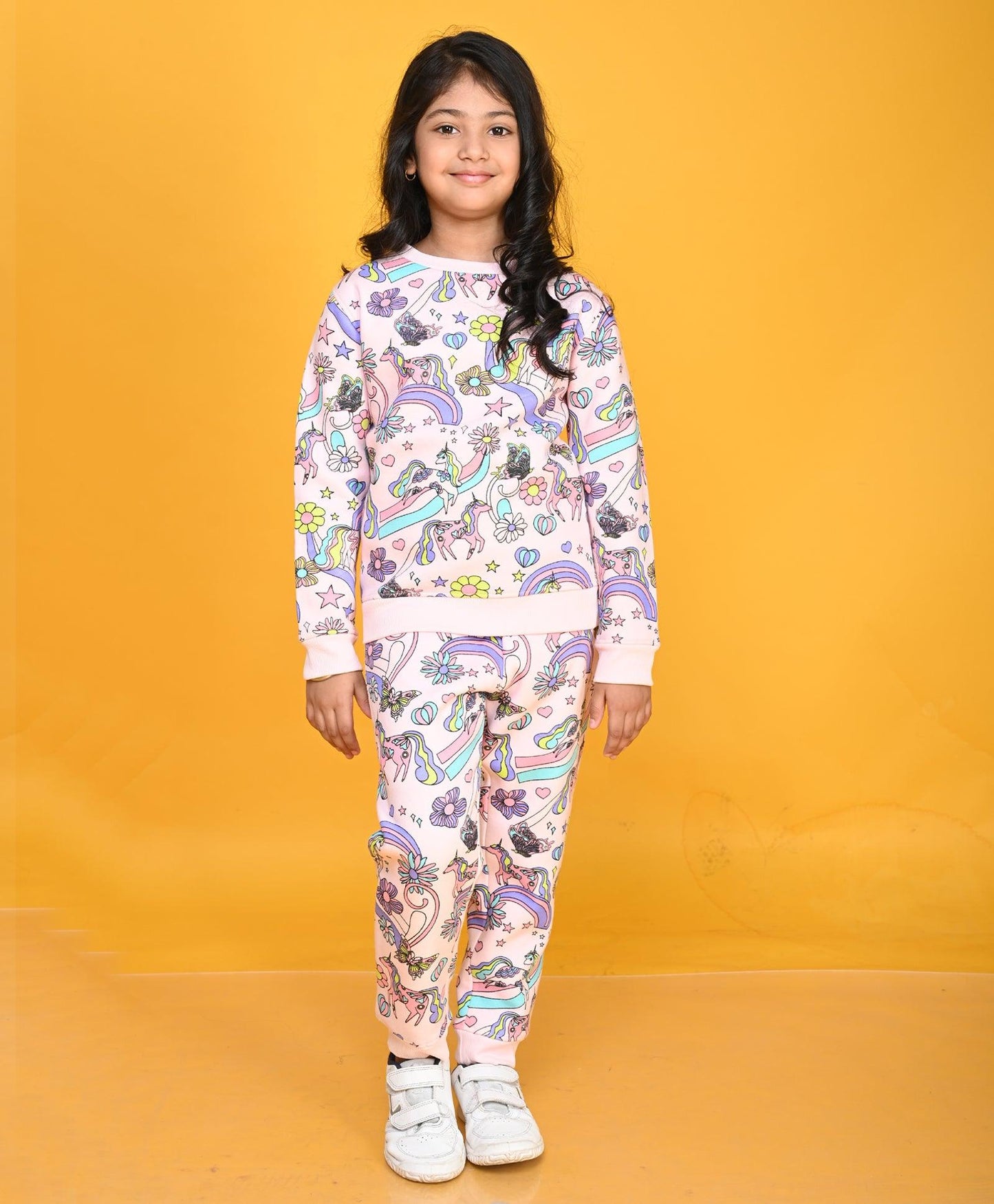 UNICORN BUTTERFLY GIRLS FLEECE SWEATSHIRT JOGGER SET - PINK