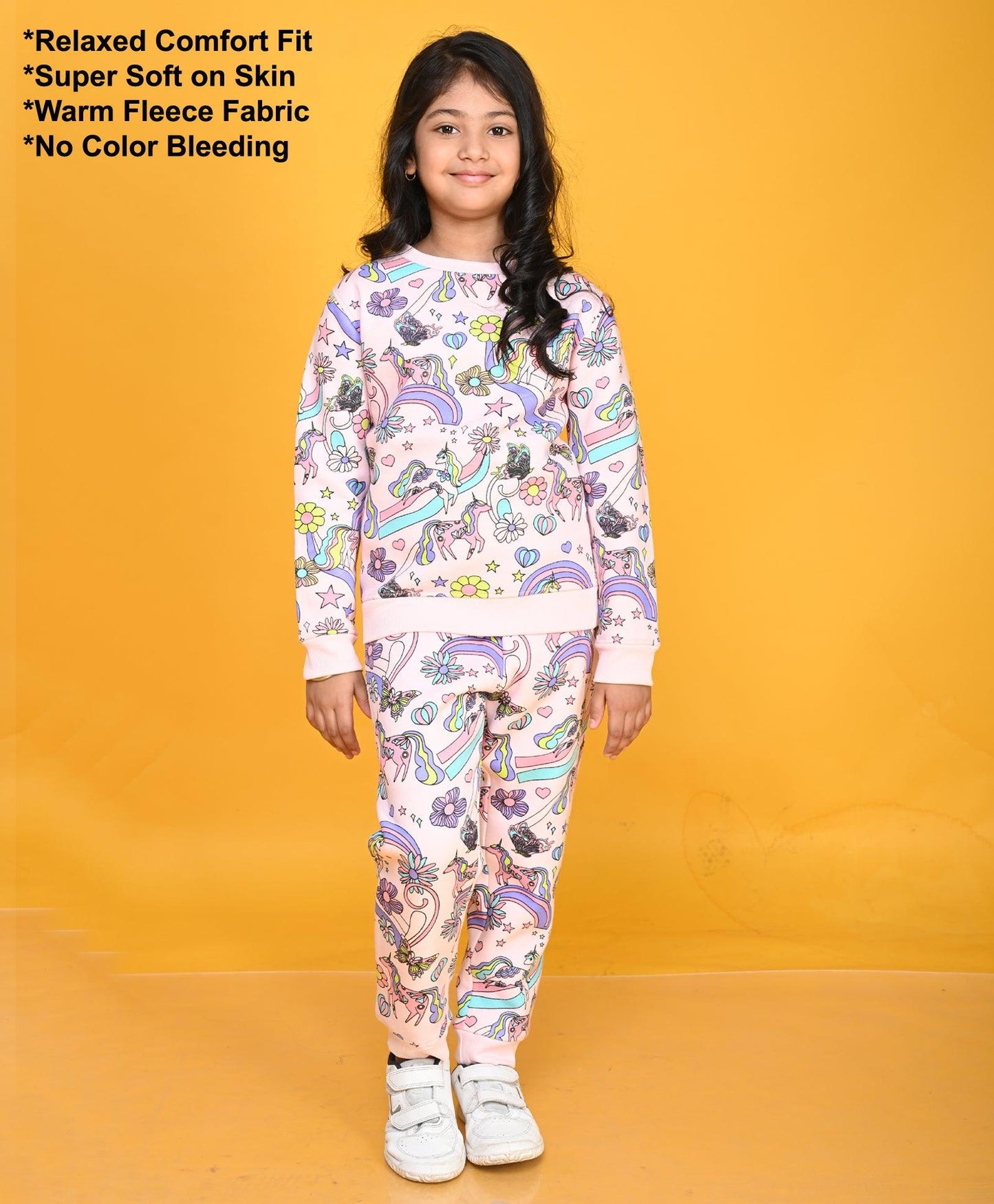 UNICORN BUTTERFLY GIRLS FLEECE SWEATSHIRT JOGGER SET - PINK