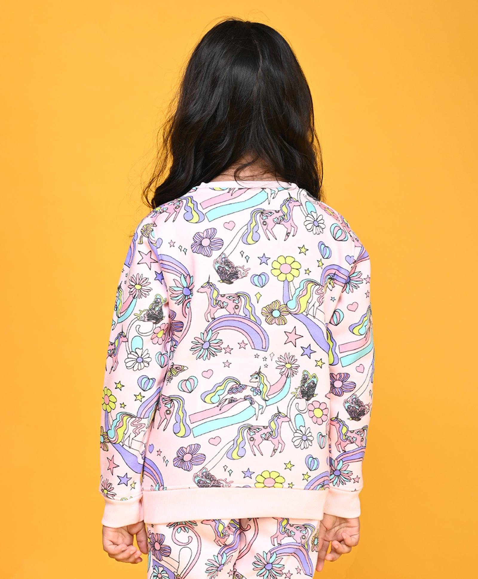 UNICORN BUTTERFLY GIRLS FLEECE SWEATSHIRT - PINK - Anthrilo 