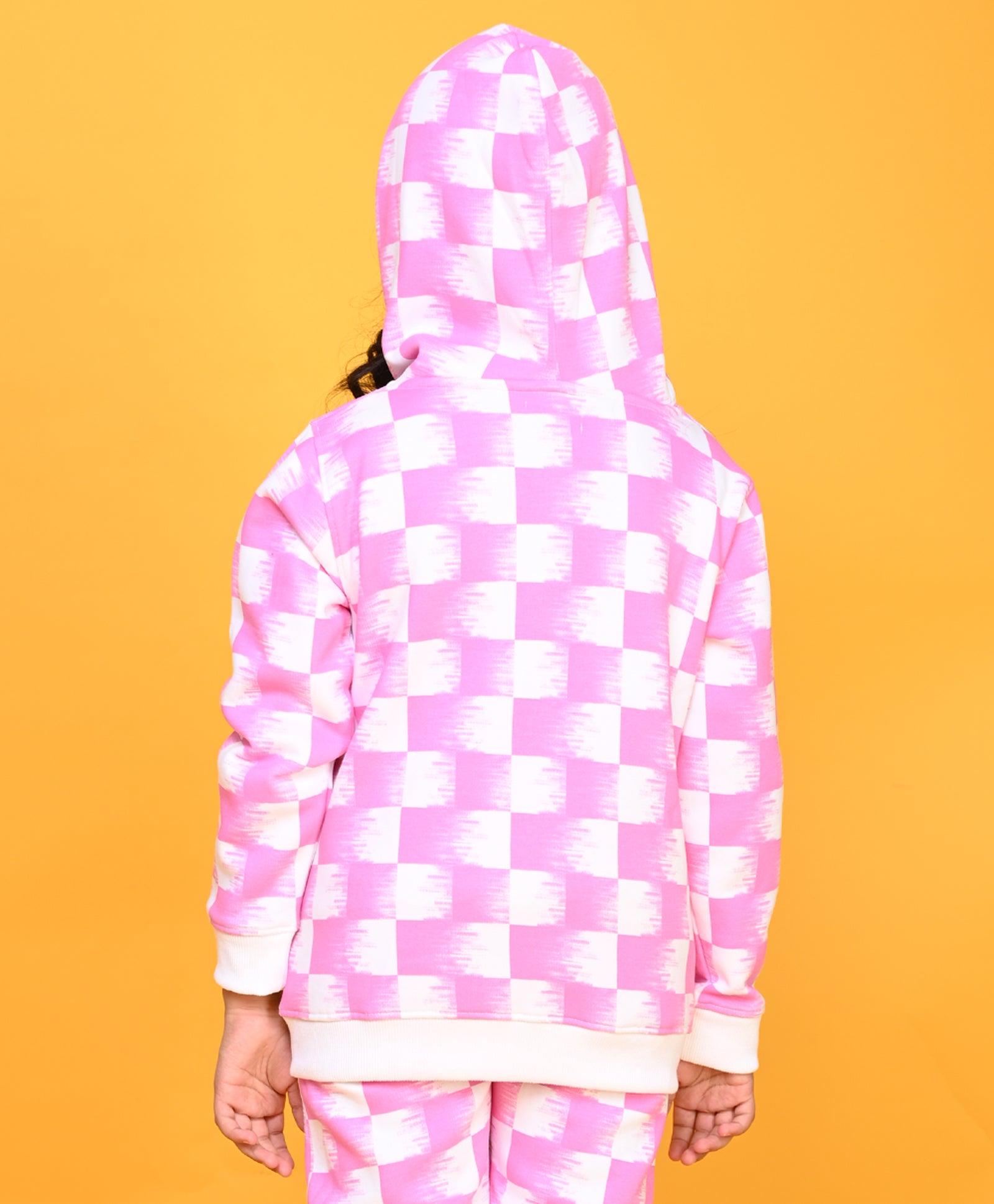 PINK CHECK GIRLS ZIPPER HOODIE - PINK - Anthrilo 