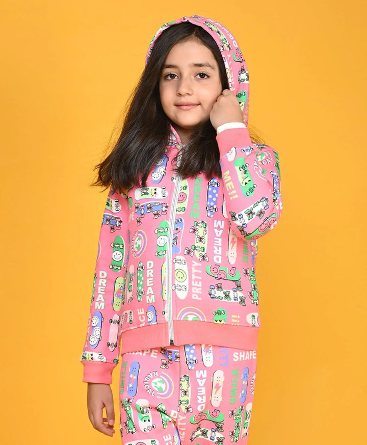 SKATE PINK GIRLS FLEECE ZIPPER HOODIE - PINK - Anthrilo 