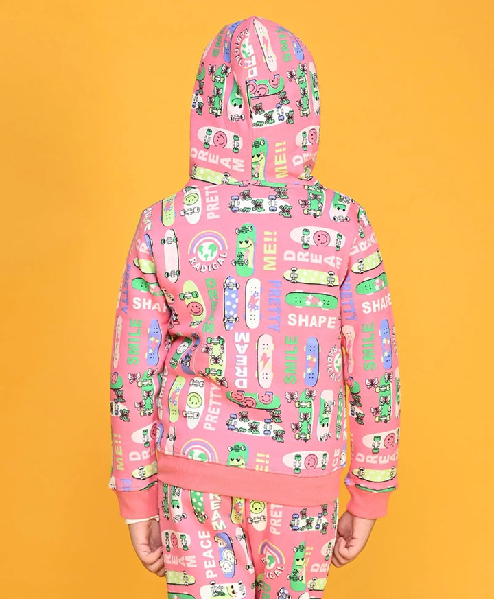 SKATE PINK GIRLS FLEECE ZIPPER HOODIE - PINK - Anthrilo 