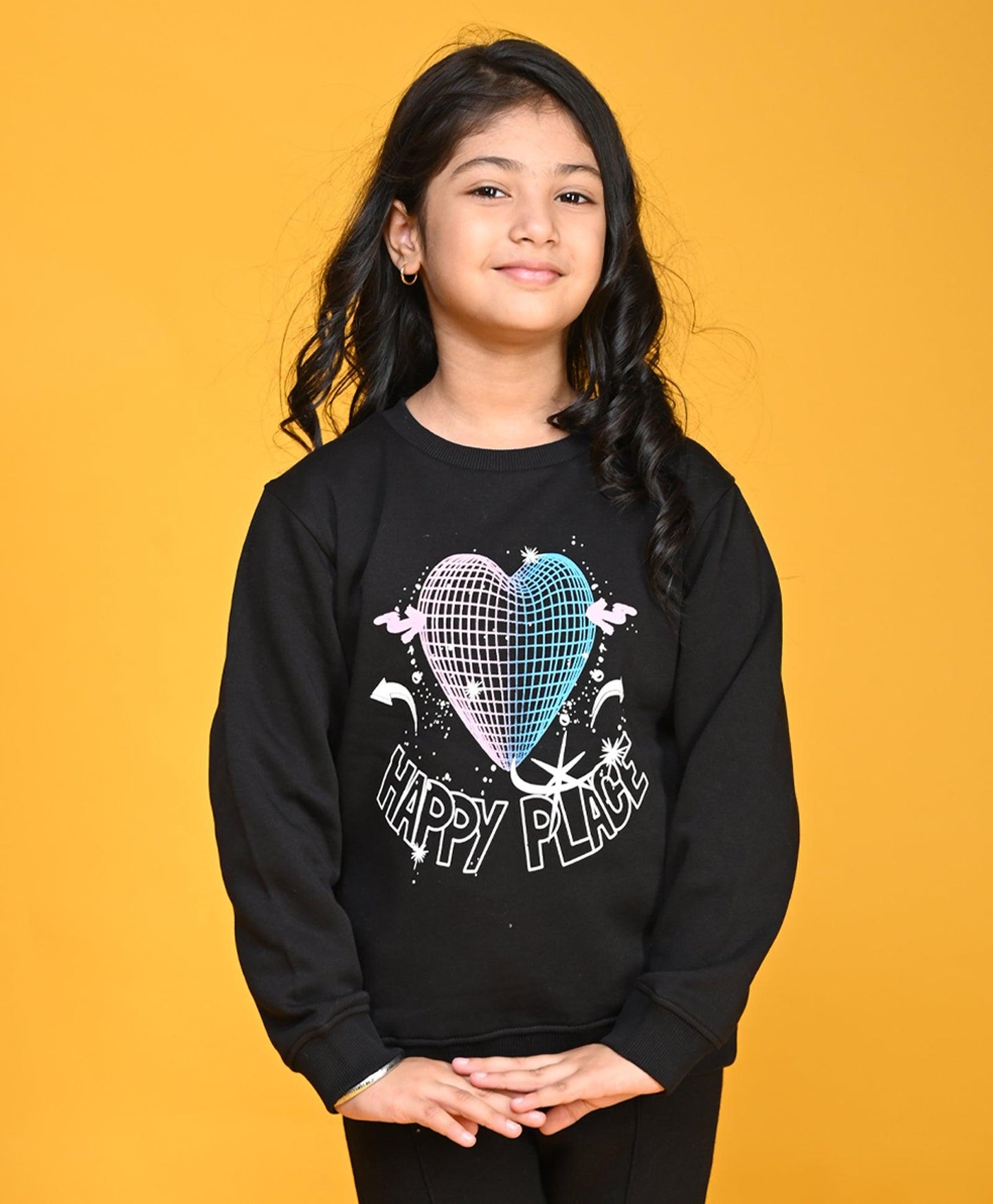 HAPPY PLACE GIRLS FLEECE SWEATSHIRT - BLACK - Anthrilo 