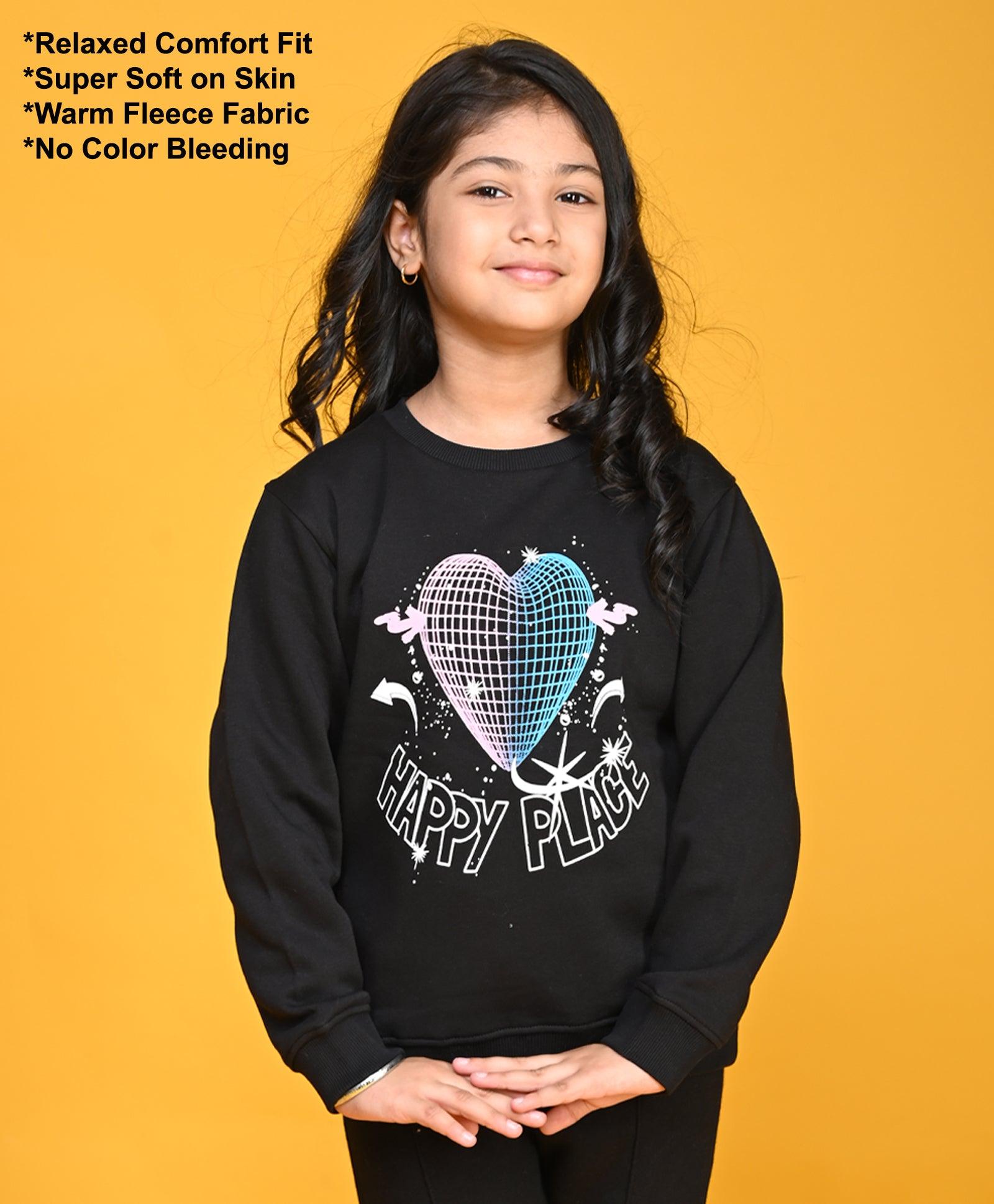 HAPPY PLACE GIRLS FLEECE SWEATSHIRT - BLACK - Anthrilo 