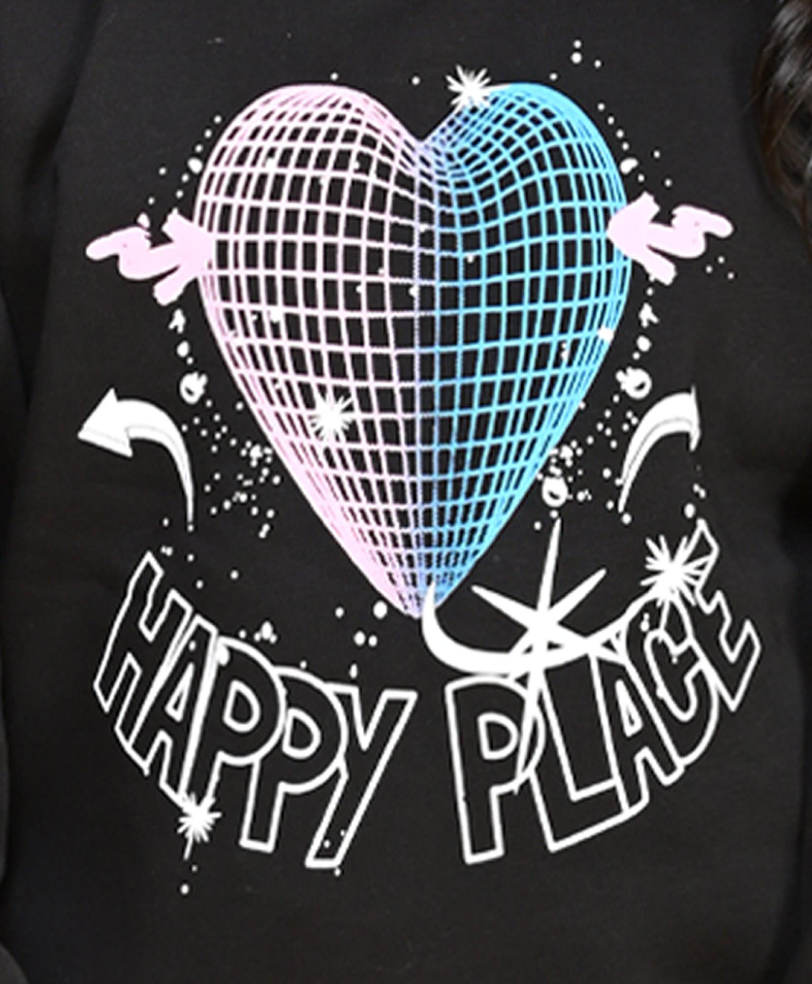 HAPPY PLACE GIRLS FLEECE SWEATSHIRT - BLACK - Anthrilo 