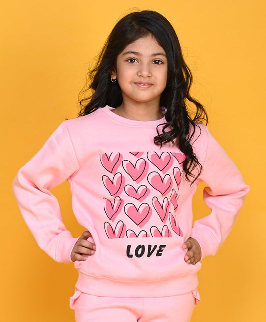 HEART BLACK GIRLS FLEECE SWEATSHIRT - PINK - Anthrilo 