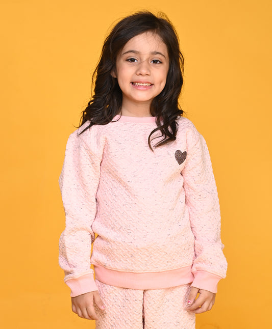 PINK QUILTED GIRLS SWEATSHIRT - NEON PINK