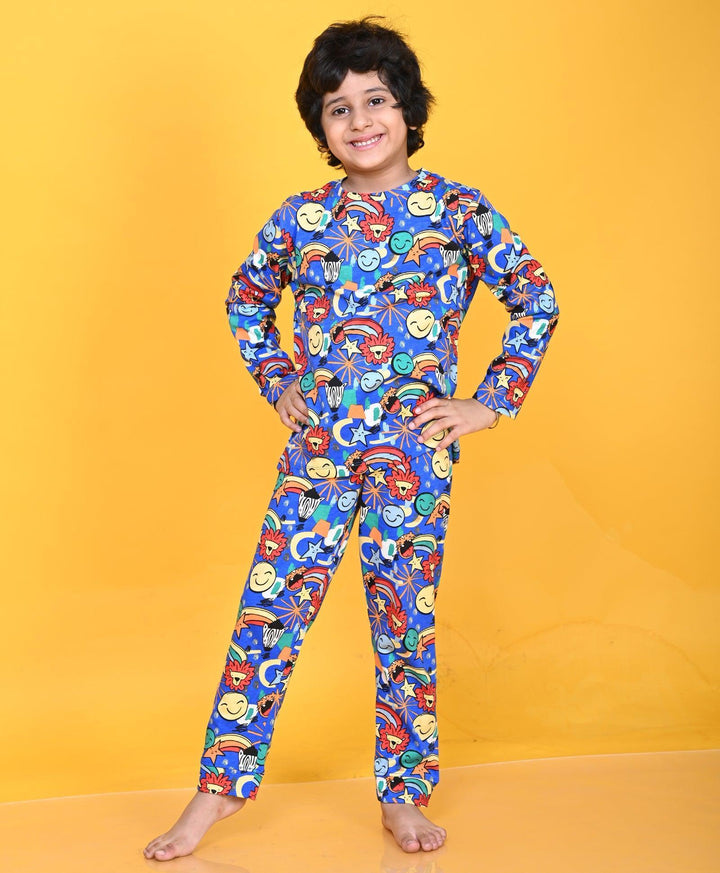 ANIMAL AOP BLUE LONG SLEEVE PYJAMA SET - BLUE - Anthrilo 