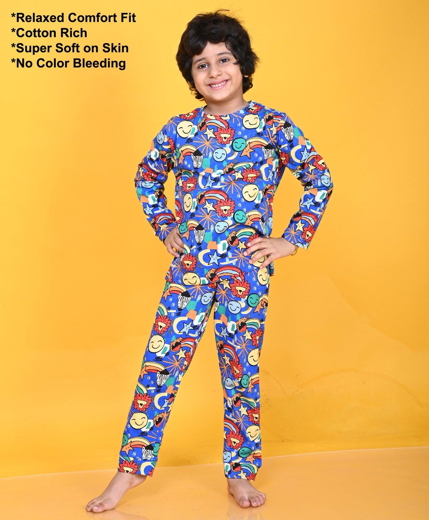 ANIMAL AOP BLUE LONG SLEEVE PYJAMA SET - BLUE - Anthrilo 