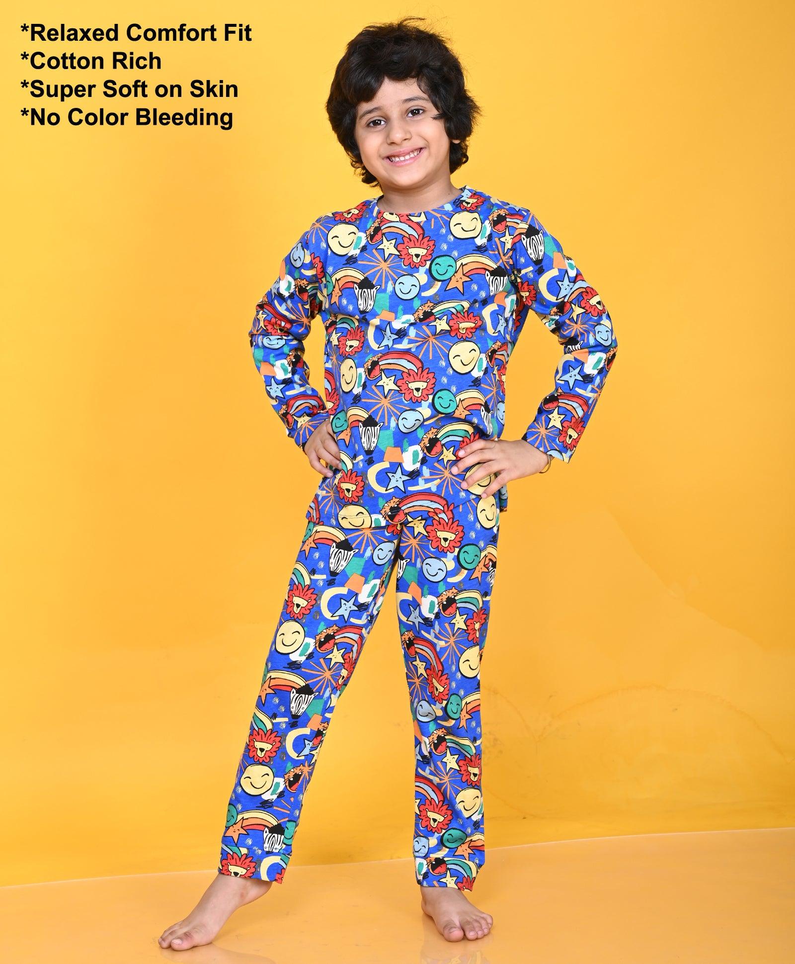ANIMAL AOP BLUE LONG SLEEVE PYJAMA SET - BLUE - Anthrilo 