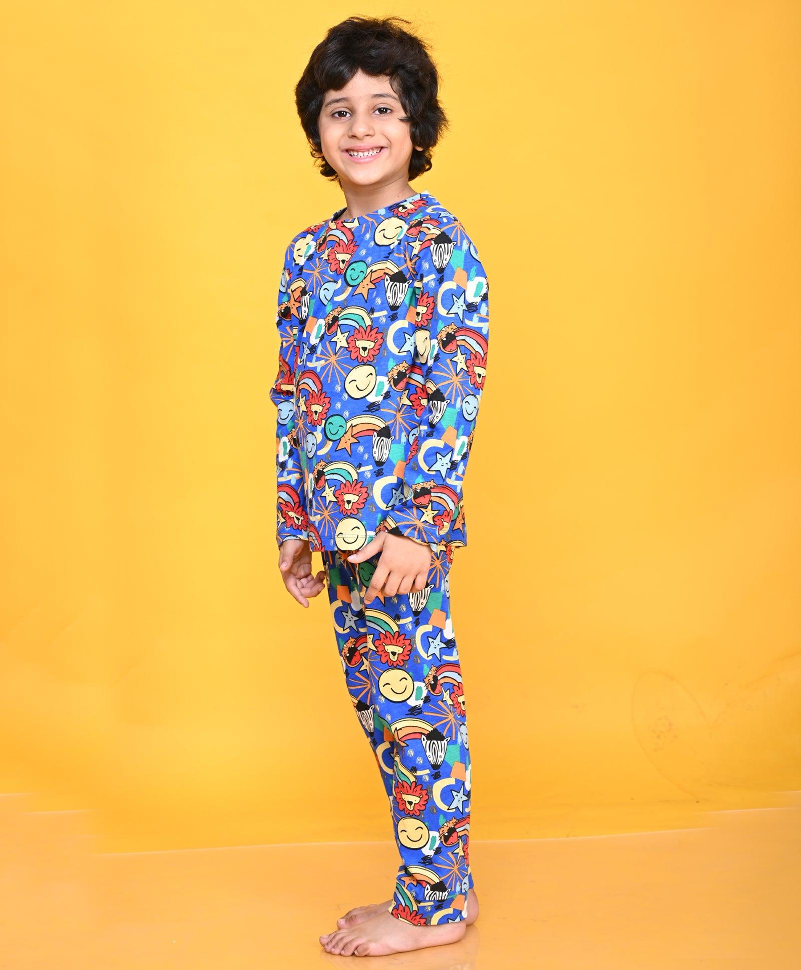 ANIMAL AOP BLUE LONG SLEEVE PYJAMA SET - BLUE - Anthrilo 