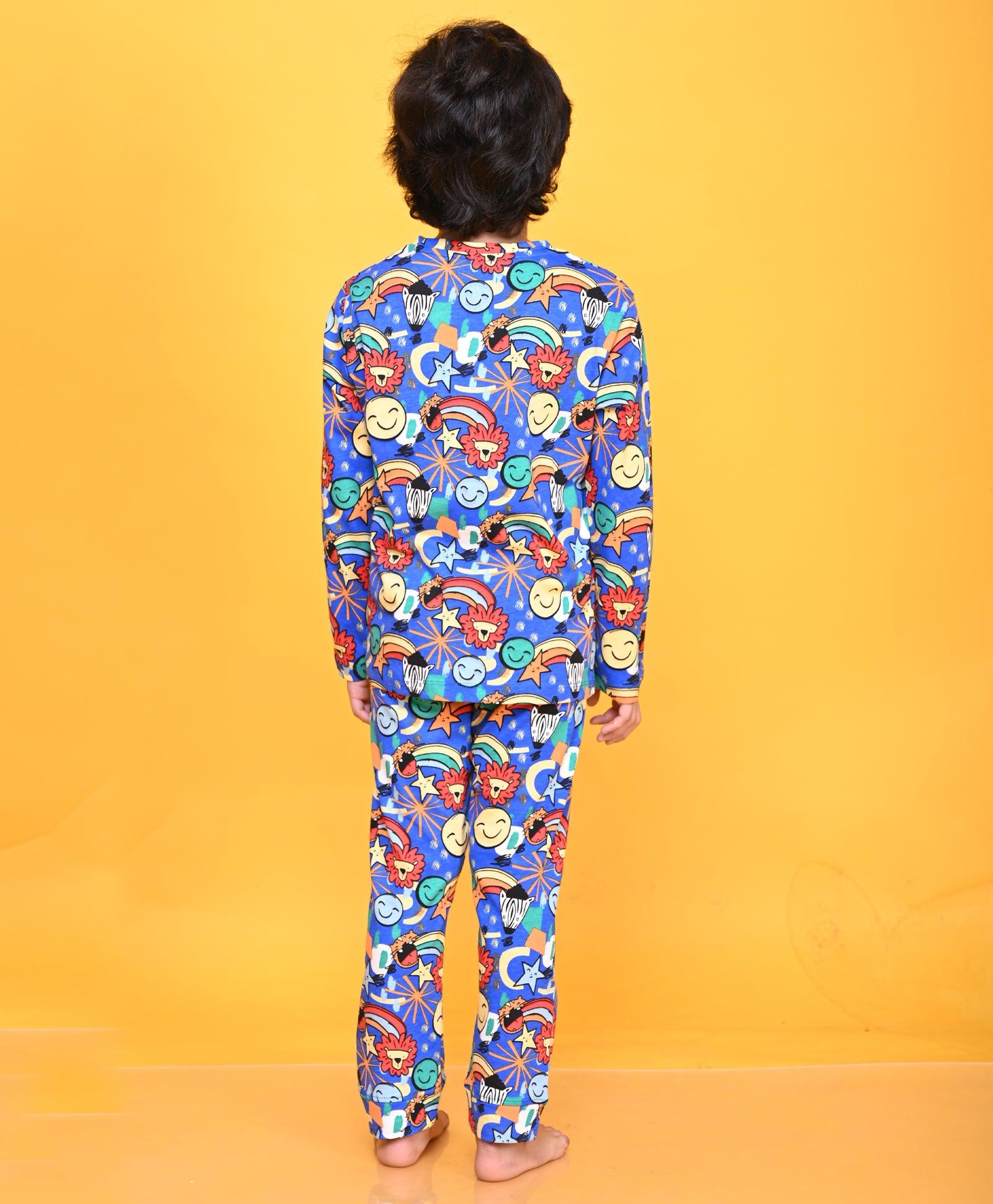 ANIMAL AOP BLUE LONG SLEEVE PYJAMA SET - BLUE - Anthrilo 
