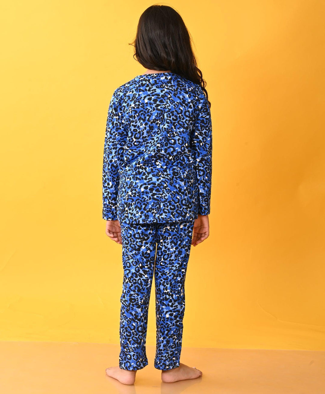 LEOPARD BLUE GIRLS LONG SLEEVE PYJAMA SET - BLUE - Anthrilo 