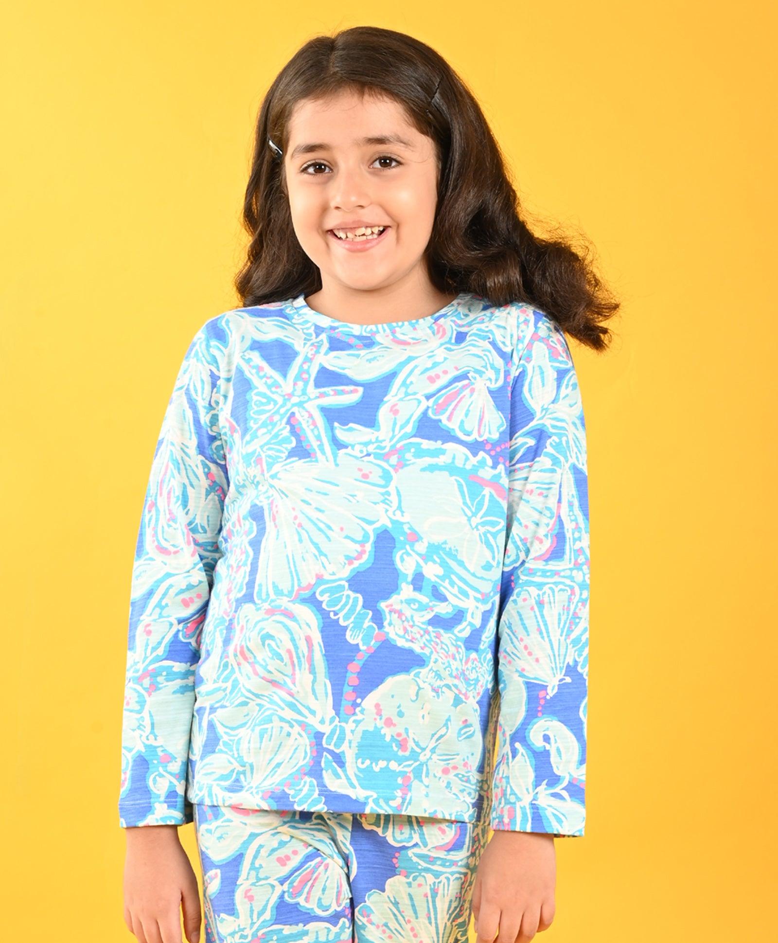 OCEAN BLUE GIRLS LONG SLEEVES PYJAMA SET - BLUE - Anthrilo 