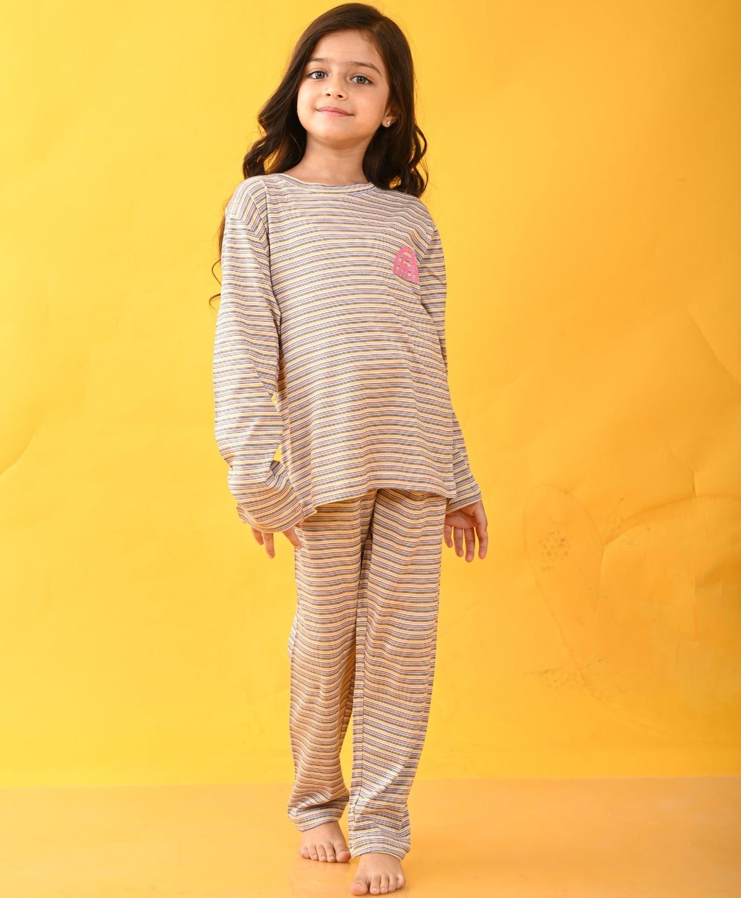 PRETTY STRIPED RAINBOW LONG SLEEVES PYJAMA SET - PINK - Anthrilo 