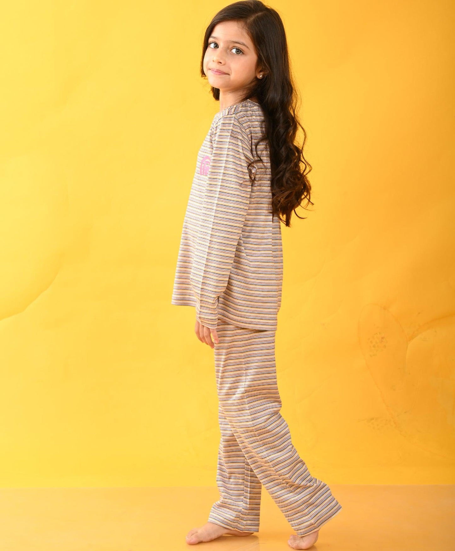 PRETTY STRIPED RAINBOW LONG SLEEVES PYJAMA SET - PINK - Anthrilo 