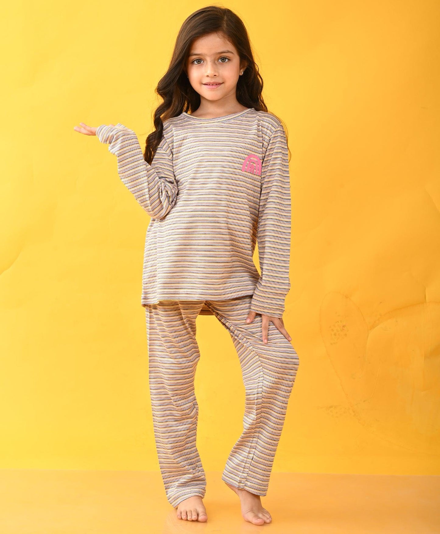 PRETTY STRIPED RAINBOW LONG SLEEVES PYJAMA SET - PINK - Anthrilo 