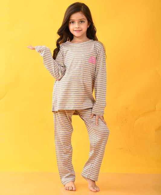 PRETTY STRIPED RAINBOW LONG SLEEVES PYJAMA SET - PINK - Anthrilo 