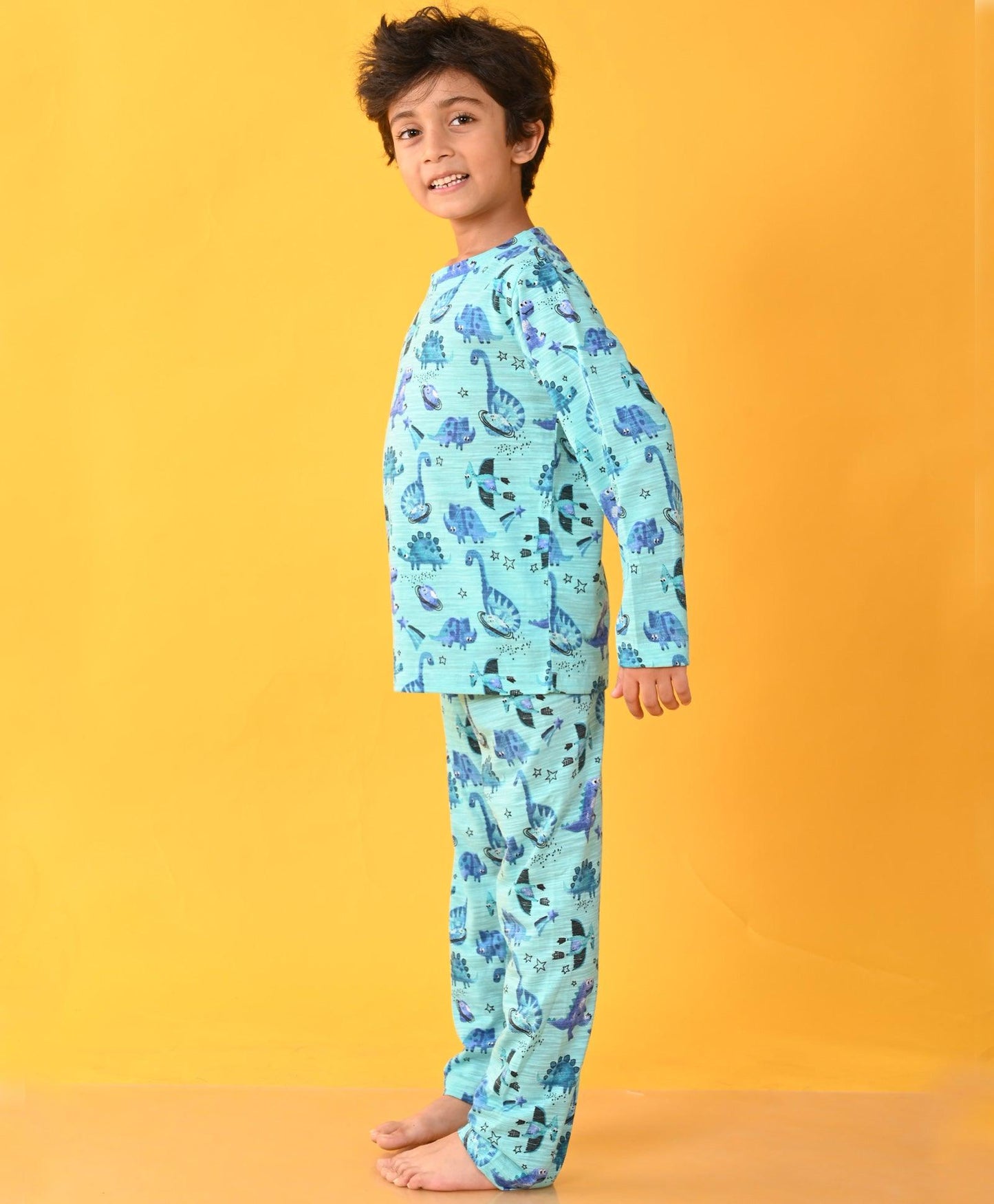 SPACE DINOSOAUR LONG SLEEVE PYJAMA SET D - AQUA