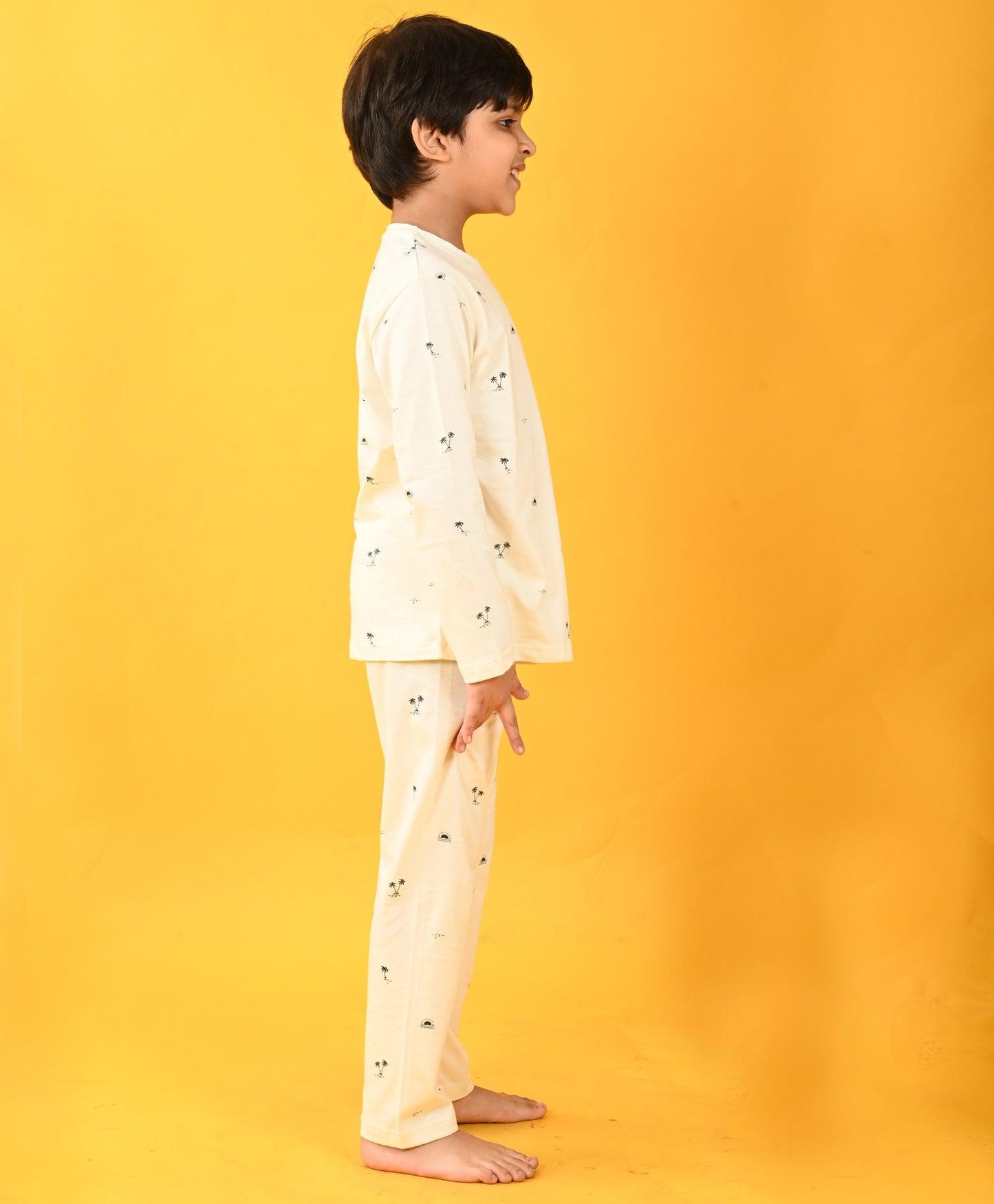 ARGENTINA PALM PRINT LONG SLEEVE PYJAMA SET - OFF WHITE