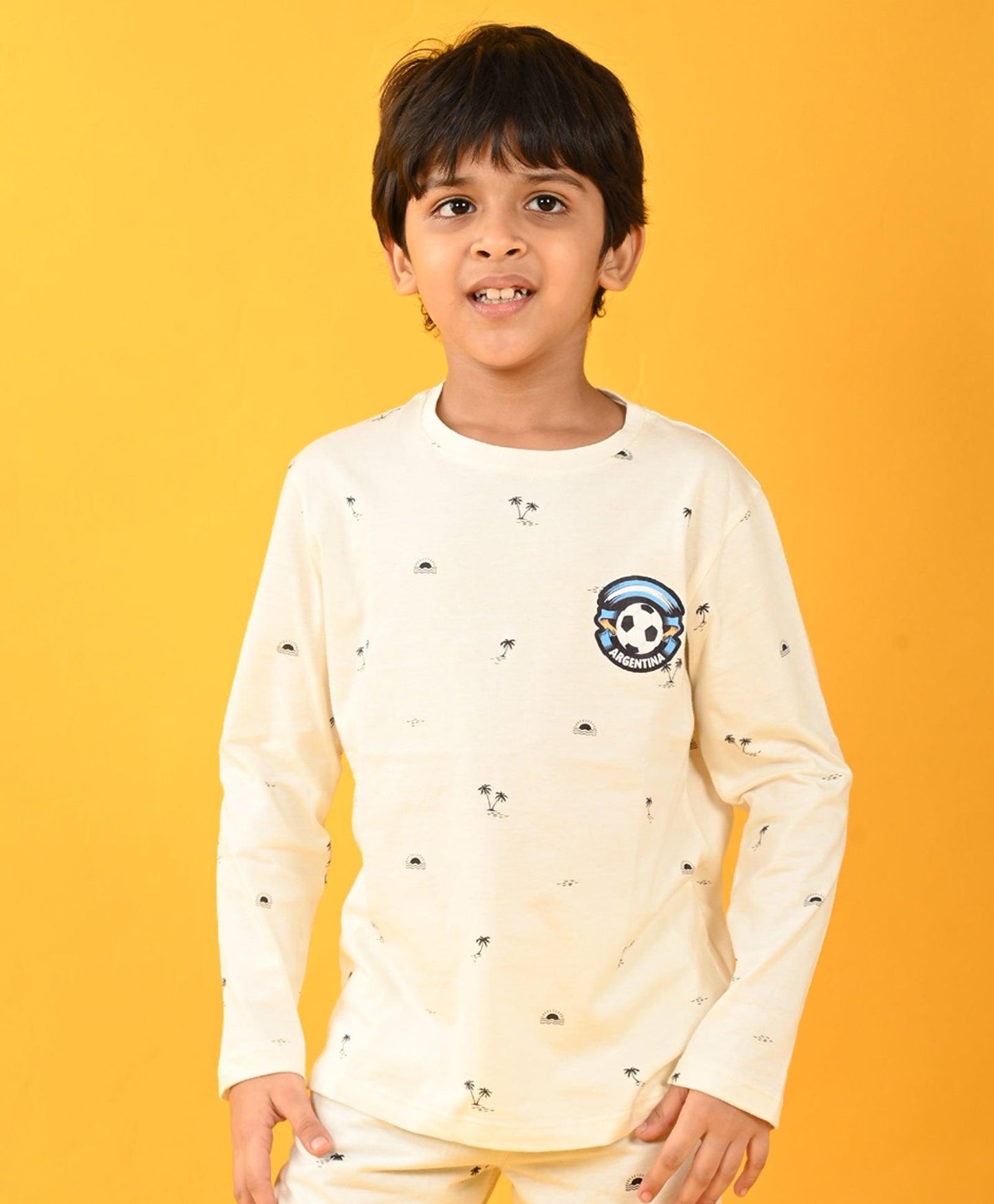 ARGENTINA PALM PRINT LONG SLEEVE PYJAMA SET - OFF WHITE