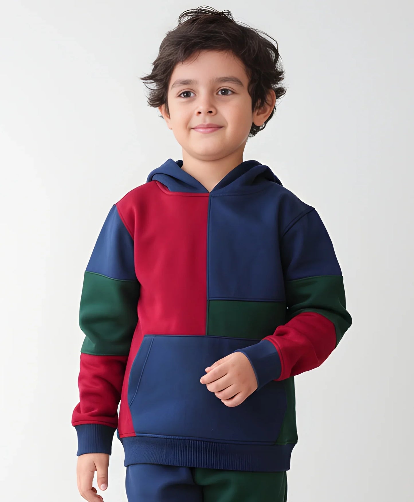 NAVY MEHRRON GREEN COLOR BLOCK FLEECE HOODIE - NAVY - Anthrilo 