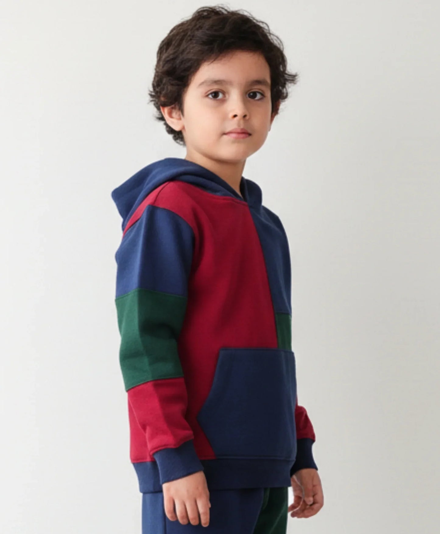 NAVY MEHRRON GREEN COLOR BLOCK FLEECE HOODIE - NAVY - Anthrilo 