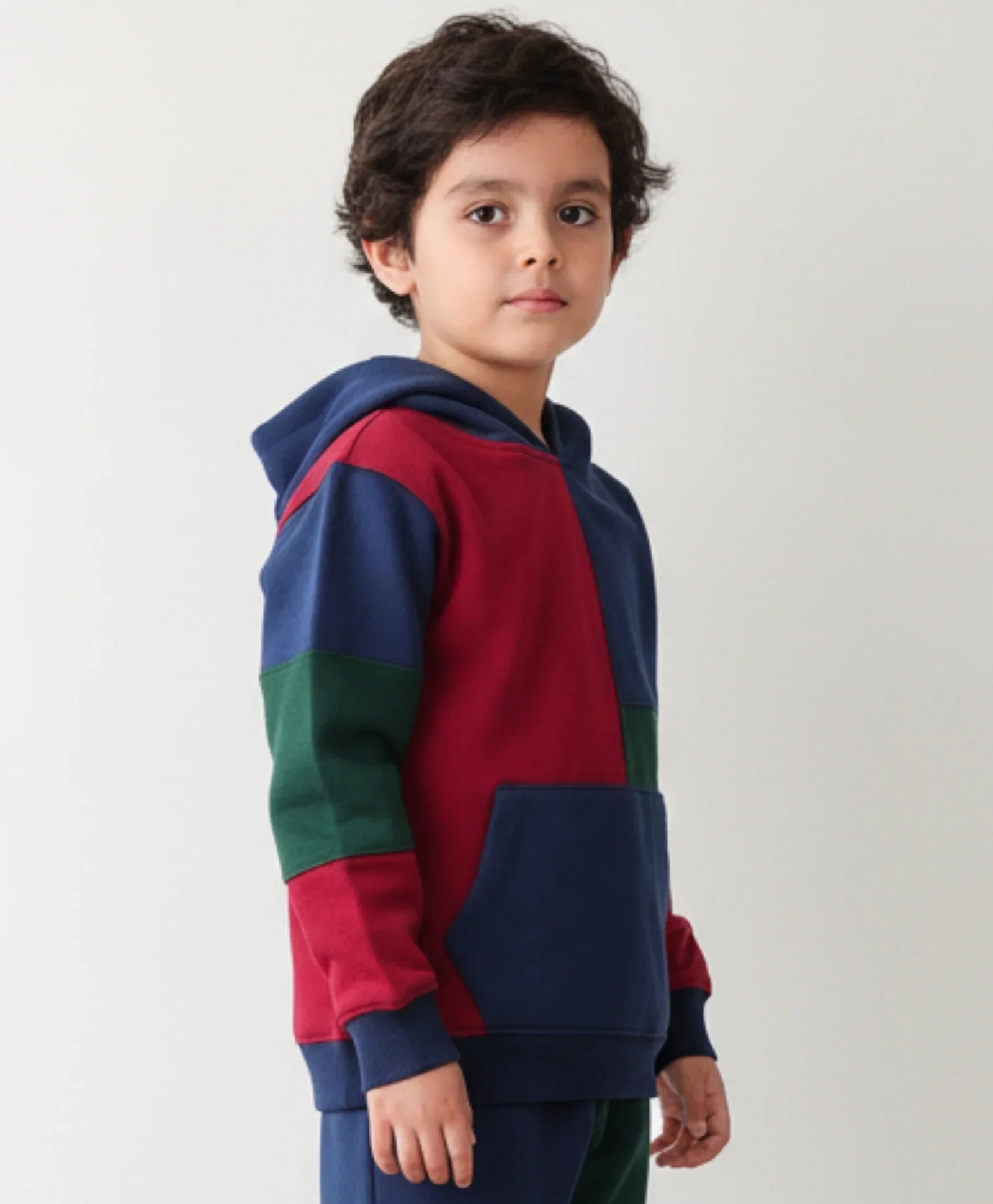 NAVY MEHRRON GREEN COLOR BLOCK FLEECE HOODIE - NAVY - Anthrilo 