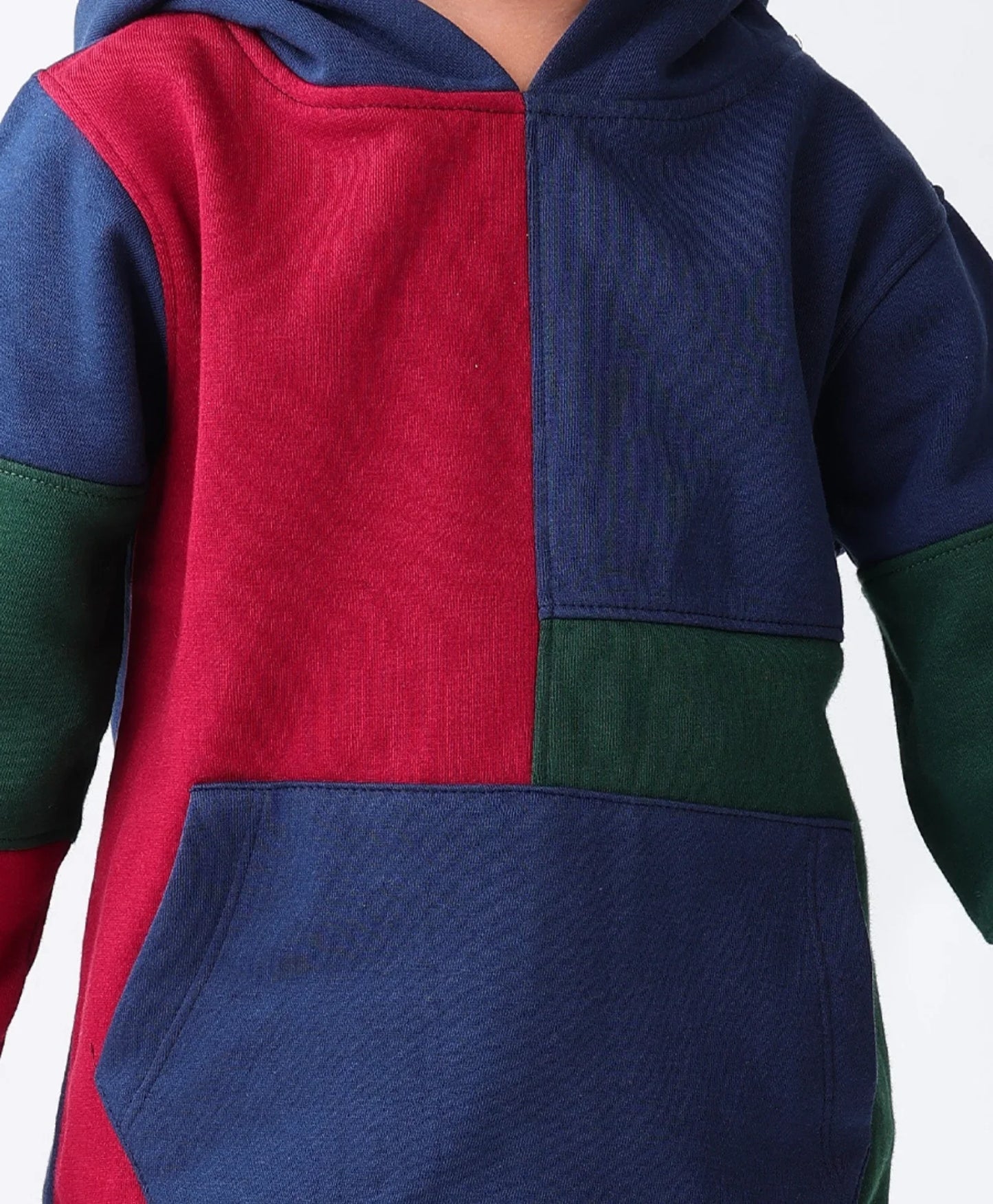 NAVY MEHRRON GREEN COLOR BLOCK FLEECE HOODIE - NAVY - Anthrilo 