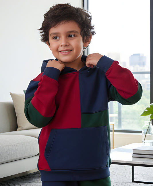 NAVY MEHRRON GREEN COLOR BLOCK FLEECE HOODIE - NAVY