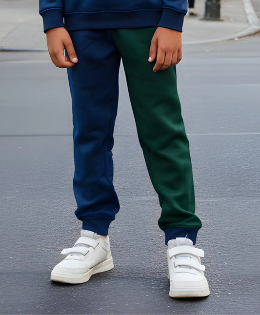 NAVY GREEN COLOR BLOCK FLEECE JOGGER - NAVY