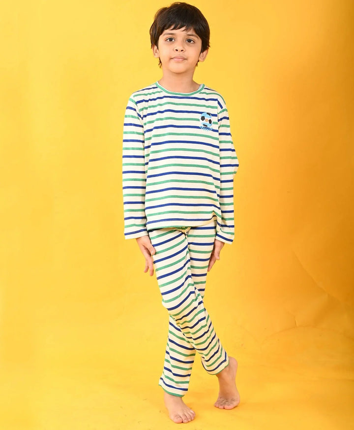 GREEN ECRU ROYAL STRIPE ARGENTINA LONG SLEEVE PYJAMA SET - MULTI - Anthrilo 