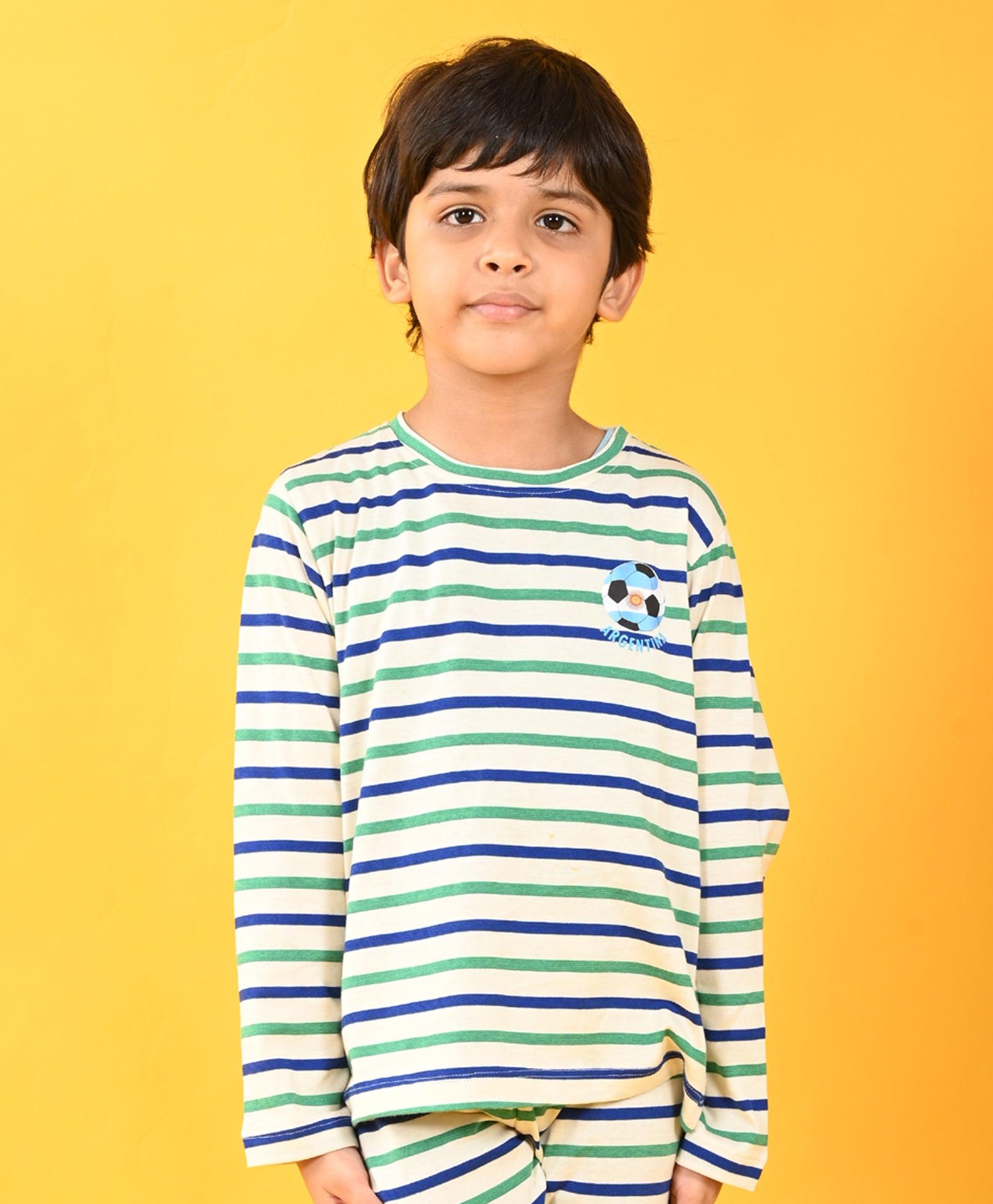 GREEN ECRU ROYAL STRIPE ARGENTINA LONG SLEEVE PYJAMA SET - MULTI - Anthrilo 