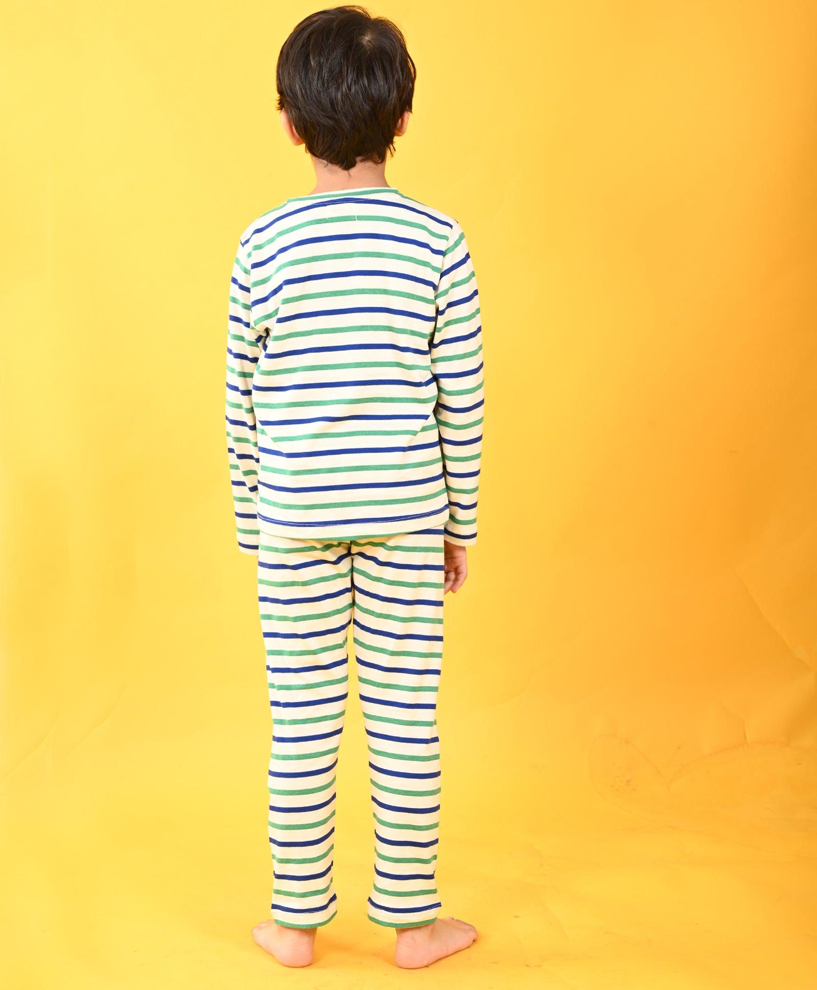 GREEN ECRU ROYAL STRIPE ARGENTINA LONG SLEEVE PYJAMA SET - MULTI - Anthrilo 