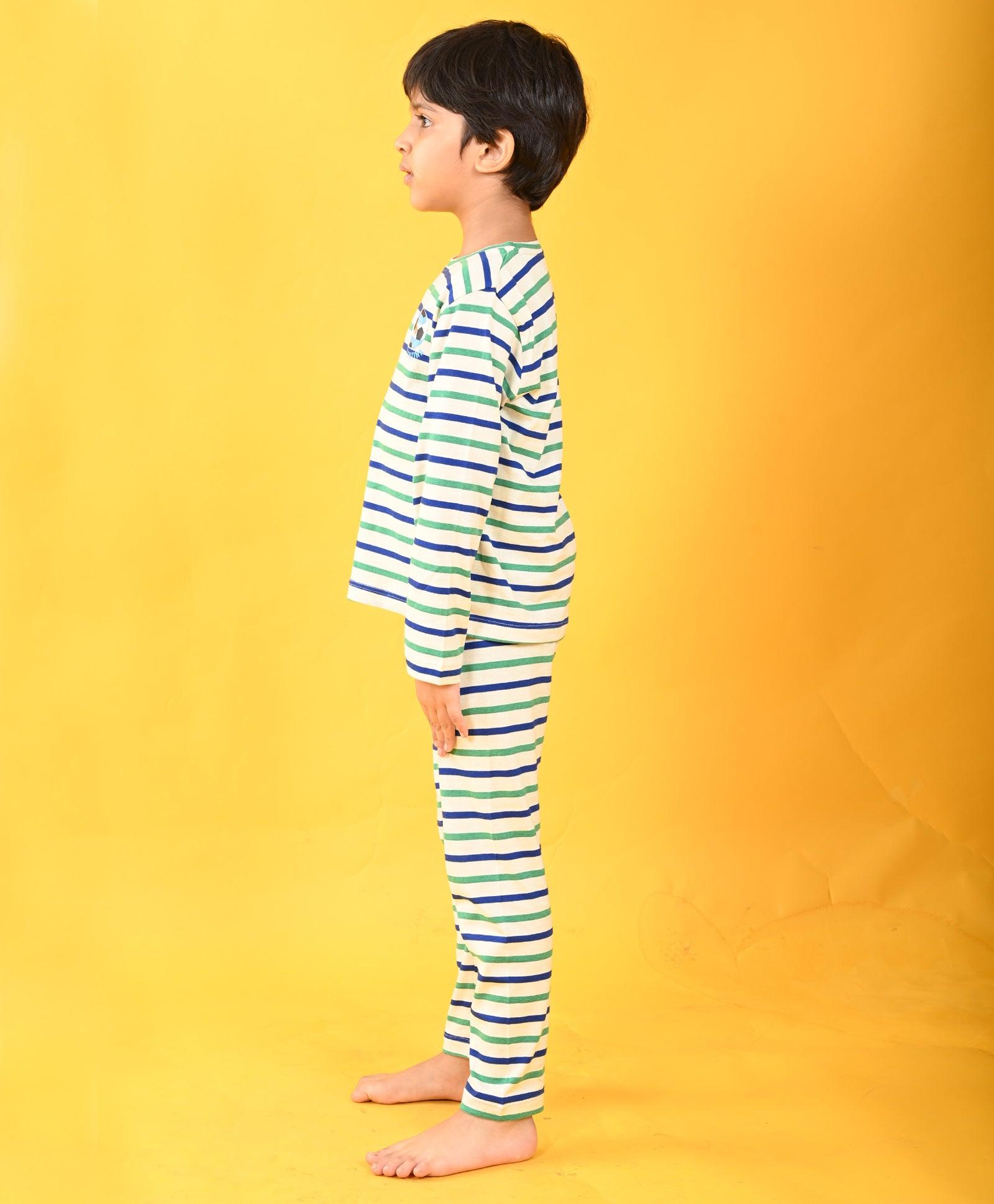 GREEN ECRU ROYAL STRIPE ARGENTINA LONG SLEEVE PYJAMA SET - MULTI - Anthrilo 