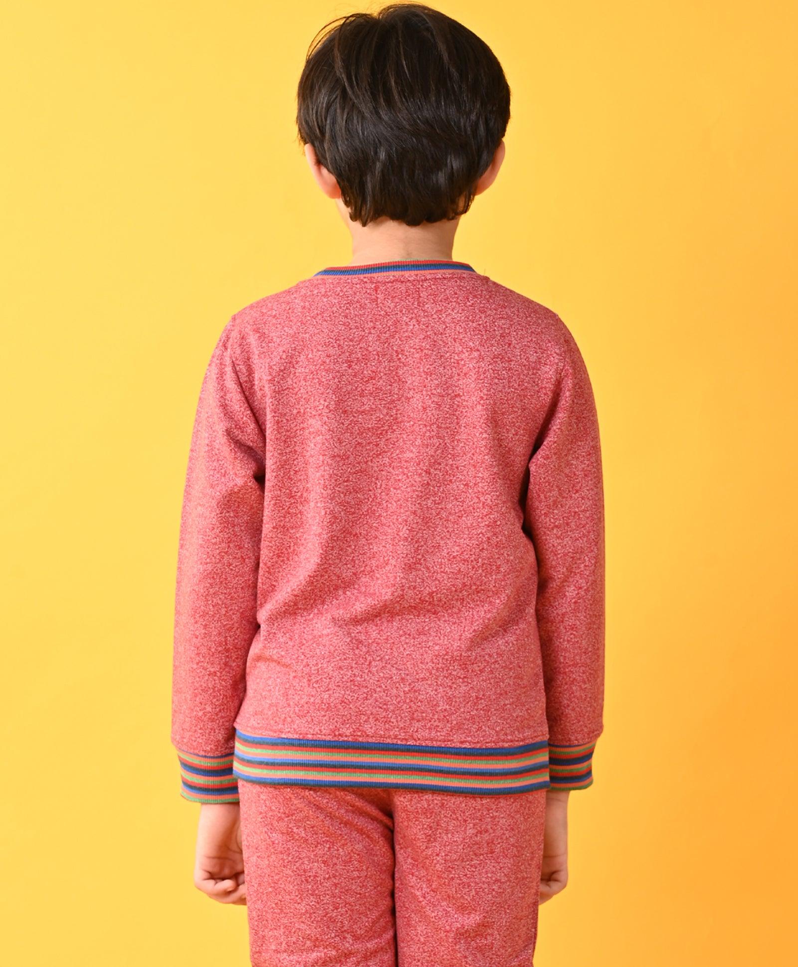RED SPACE DYED RIBBED FLEECE SWEATSHIRT - RED - Anthrilo 