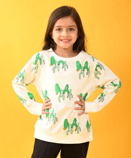 CACTUS TERRY GIRLS SWEATSHIRT - WHITE - Anthrilo 