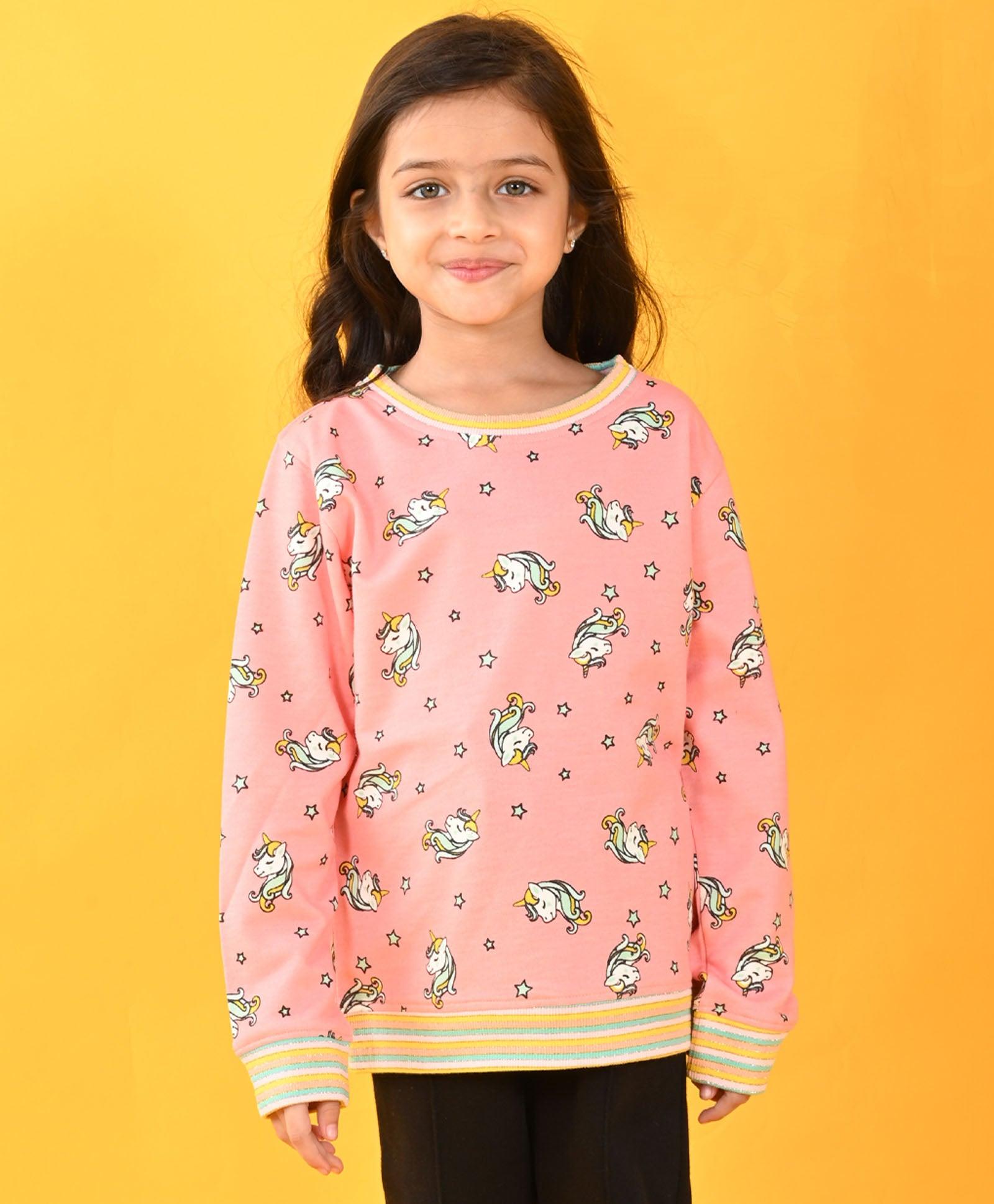 UNICORN TERRY GIRLS SWEATSHIRT - PINK - Anthrilo 