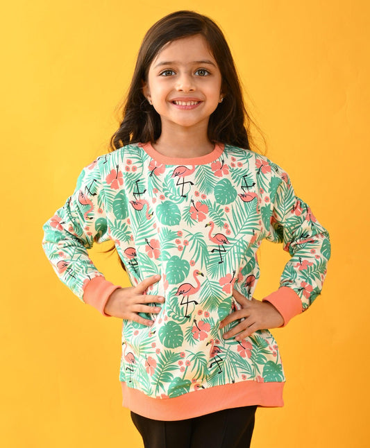 FLAMINGO PALM GIRLS TERRY SWEATSHIRT - PINK - Anthrilo 