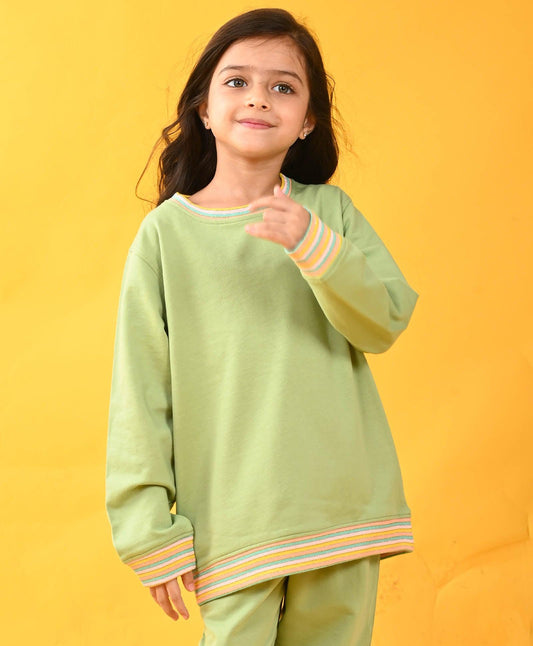 PASTEL GREEN HEART TERRY SWEATSHIRT - GREEN - Anthrilo 