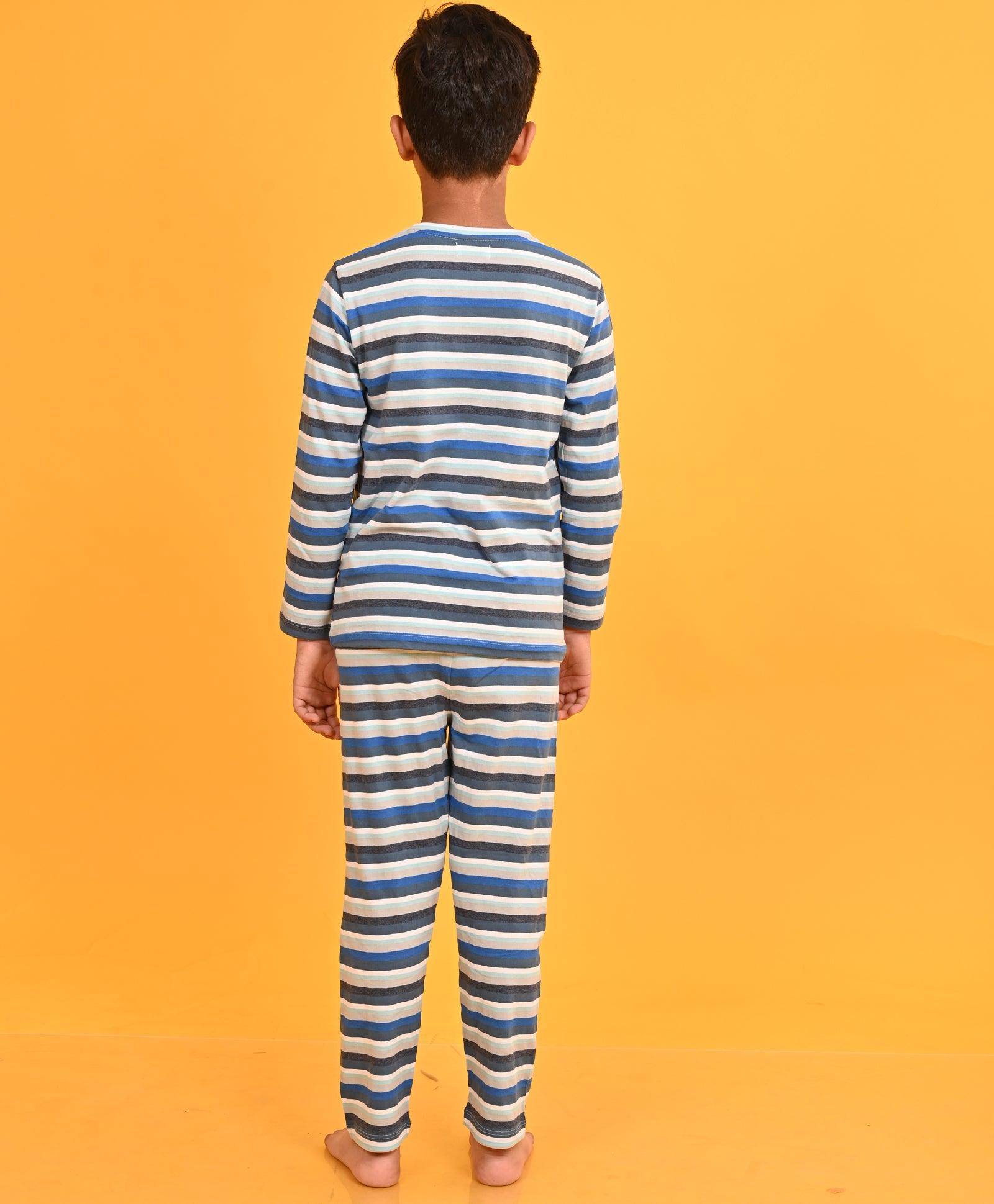 ANTHRA MELANGE SKY STRIPED LONG SLEEVES PYJAMA SET - Anthrilo 
