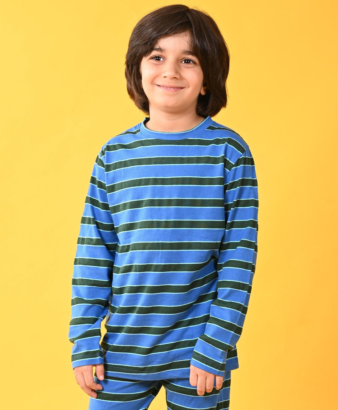 ROYAL GREEN TURQUOISE STRIPED LONG SLEEVES BOYS PYJAMA SET - Anthrilo 