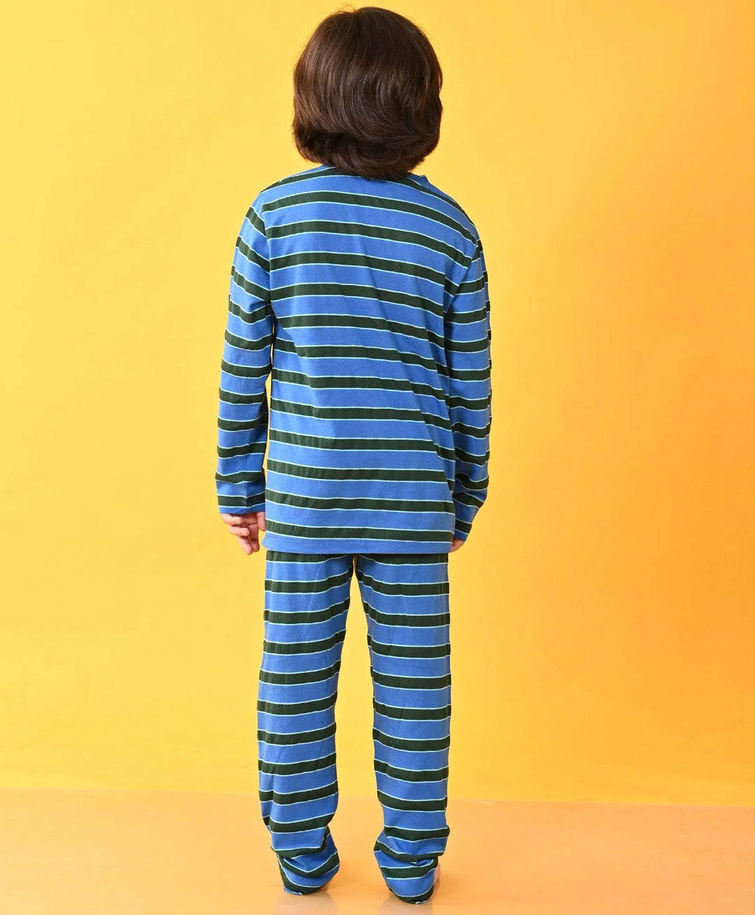 ROYAL GREEN TURQUOISE STRIPED LONG SLEEVES BOYS PYJAMA SET - Anthrilo 