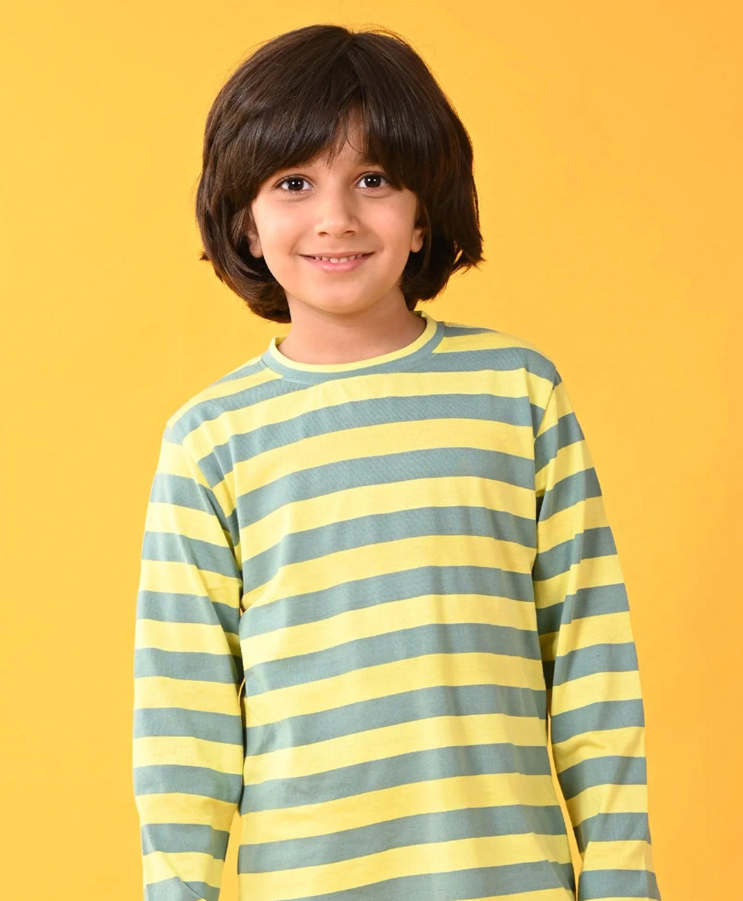 OIL GREEN YELLOW STRIPED LONG SLEEVES BOYS PYJAMA SET - GREEN - Anthrilo 