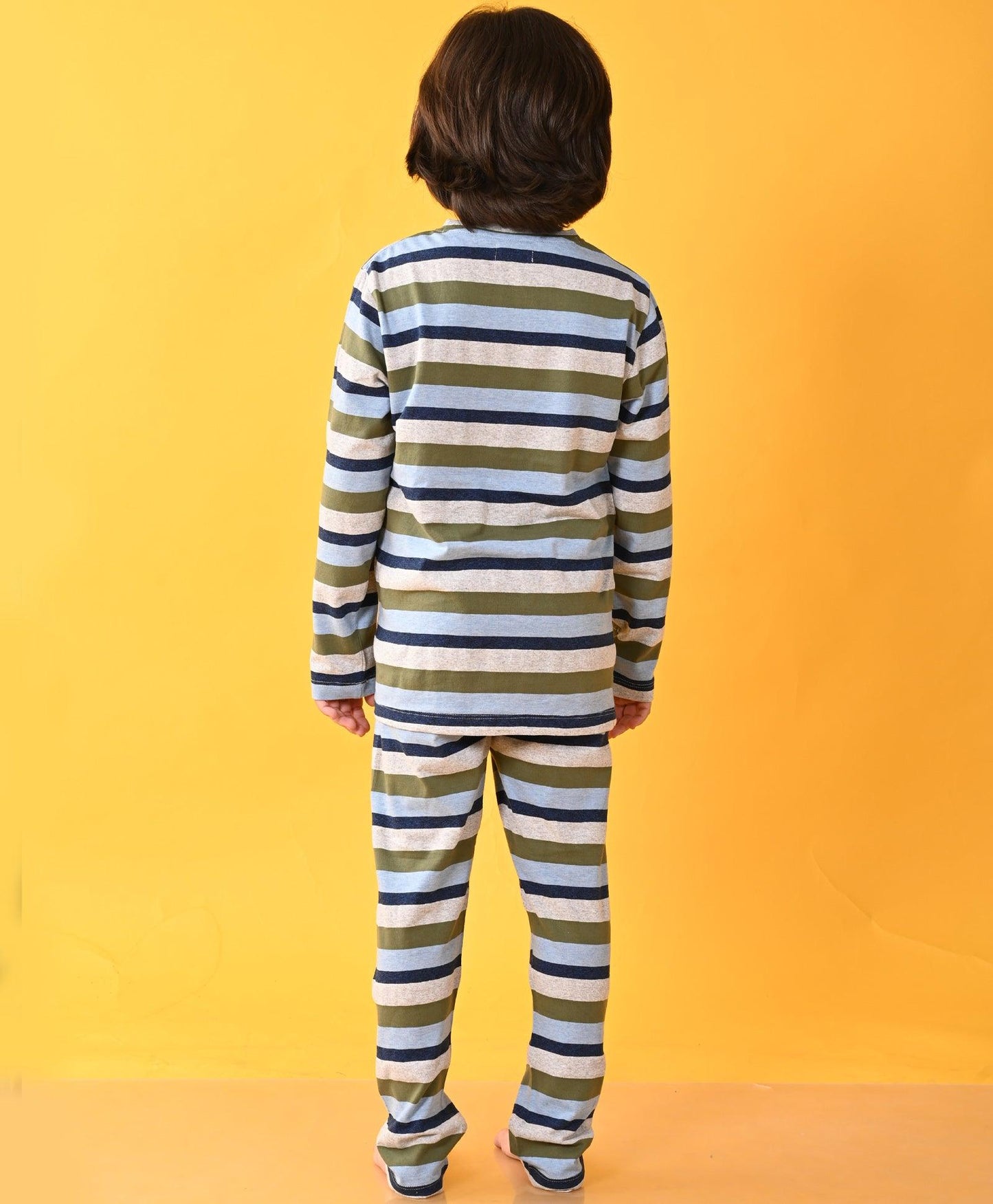 GREY NAVY SKY MELANGE GREEN STRIPED LONG SLEEVES BOYS PYJAMA SET - Anthrilo 