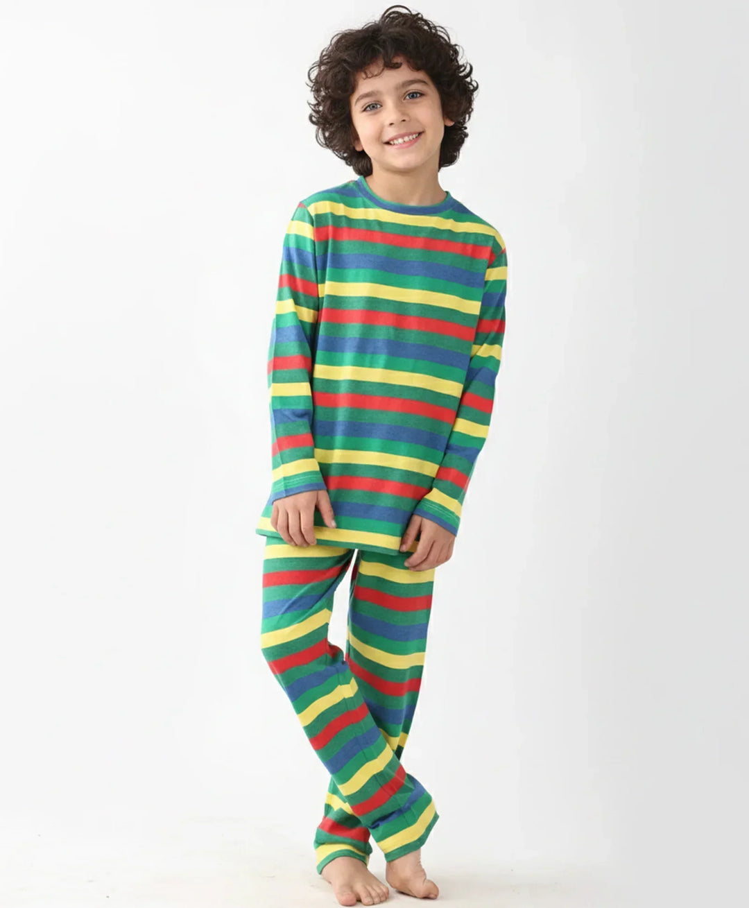 YELLOW GREEN ROYAL STRIPED BOYS LONG SLEEVES PYJAMA SET