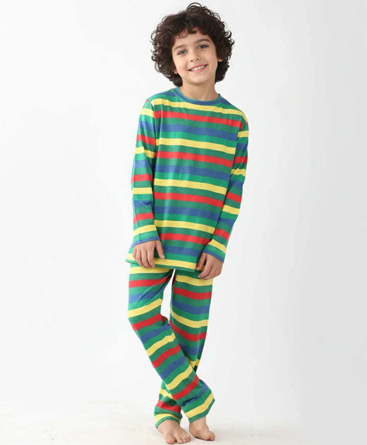 YELLOW GREEN ROYAL STRIPED BOYS LONG SLEEVES PYJAMA SET