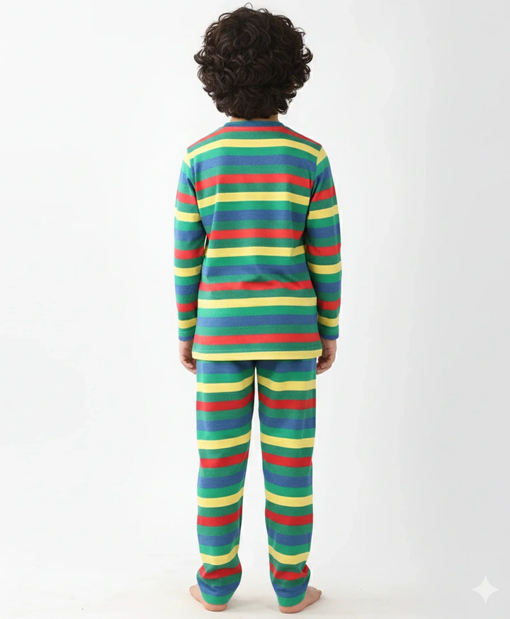 YELLOW GREEN ROYAL STRIPED BOYS LONG SLEEVES PYJAMA SET